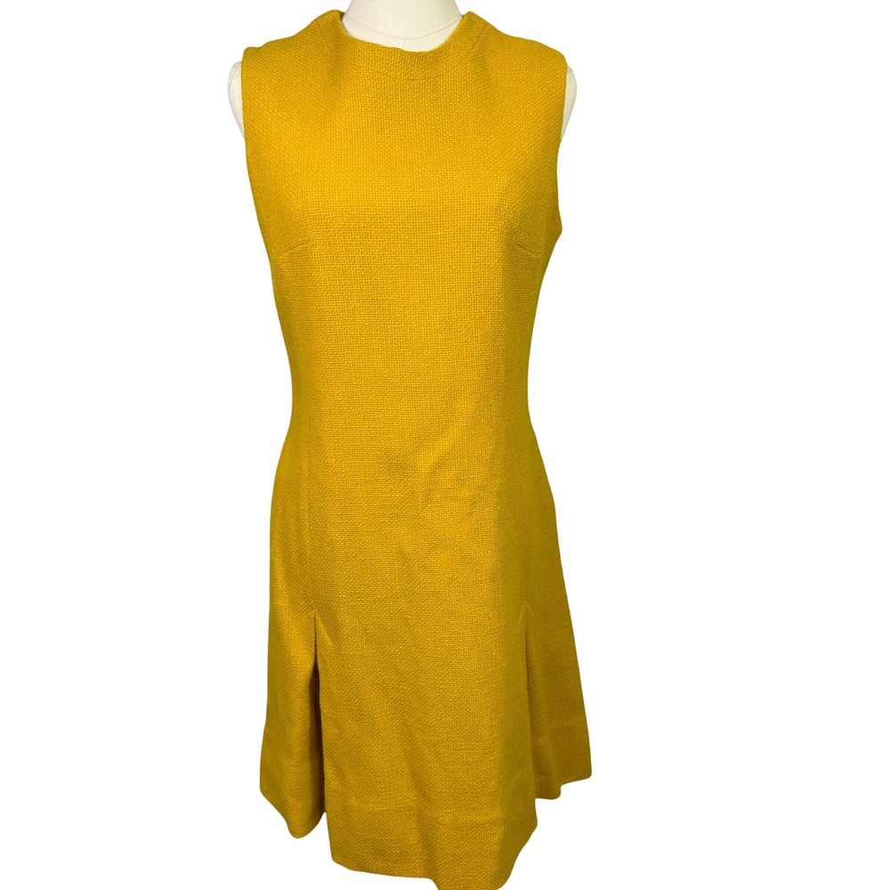Vintage 1960s Mod Shift Dress Mustard Yellow Basketweave Textured 


  Pleats M